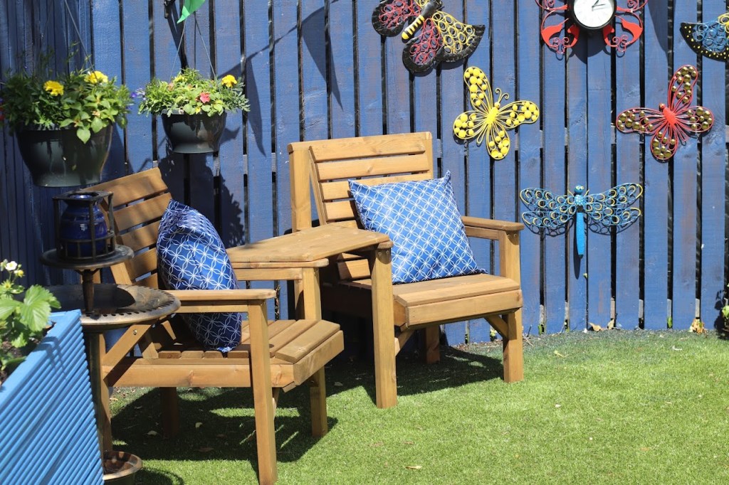 Seating area in garden.